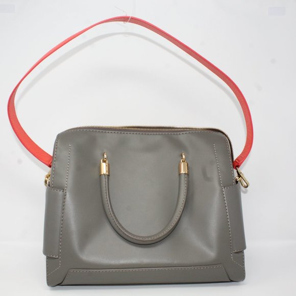 Sass & Bide Satchel Bag The Ember  Gray Pocketed Zippered Orange Strap Purse Lux - Picture 2 of 11